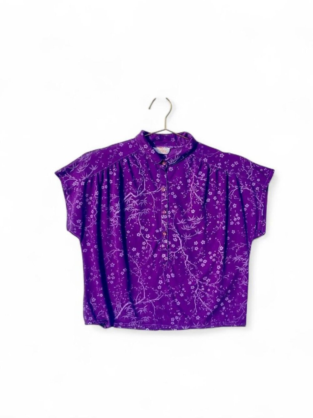Vintage Lady Carol of New York Purple Floral Boxy Blouse Size S